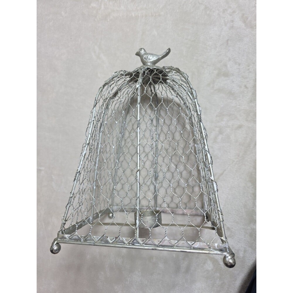 VTG-Style Metal Wire Mesh Tealight Bird Cage w/Bird Finial Rustic Farmhouse Boho
